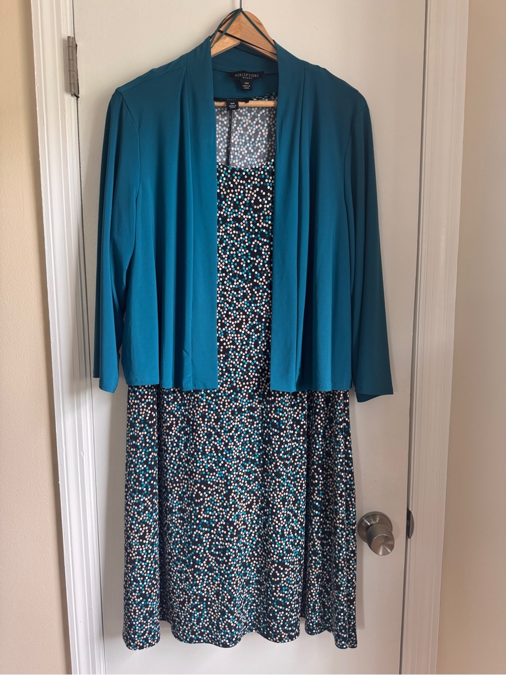 Perceptions Teal Polka Dot Dress with jacket